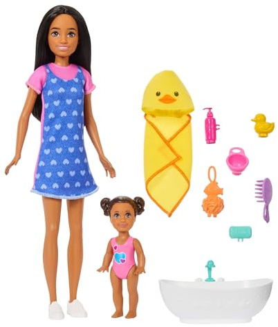 Barbie Skipper Babysitters, Inc. Playset with Brunette Doll, Brunette Toddler Doll, Bathtub & 6 Accessories Including a Rubber Duckie