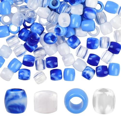 SUNNYCLUE 1 låda 120 st 4 färger stora hål fläta pärlor harts hårpärlor bulk blå vit klar jumbo flätor loc dreadlock lösa distanser hårtillbehör för smyckestillverkning armband gör-det-själv hantverk
