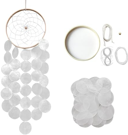 KLINNA Campanelli eolici a conchiglia come decorazione Boho | Campanelli a vento realizzati a mano con vere conchiglie Capiz | Gioco sonoro da appendere per giardino, terrazza e balcone | Campanelli