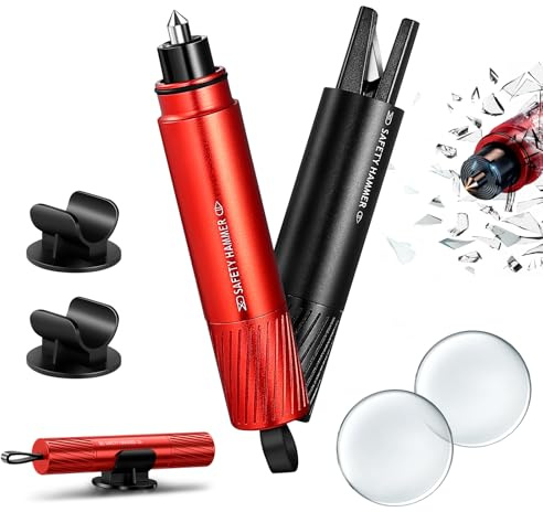 Tatxmalv Marteau de Sécurité pour Voiture Portable, Lot de 2 Brise Vitre Voiture, 2 en 1 Marteau d'urgence de la Voiture, avec Base, pour Sauvetage d'urgence et L'évasion d'urgence (Rouge + Noir)