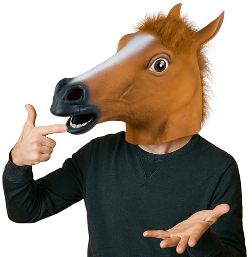 Maschera per Cavallo, Realistico Maschera Animale di Lattice, Maschere Divertenti per Halloween Carnevale Scherzi Festa a Tema - Taglia Unica