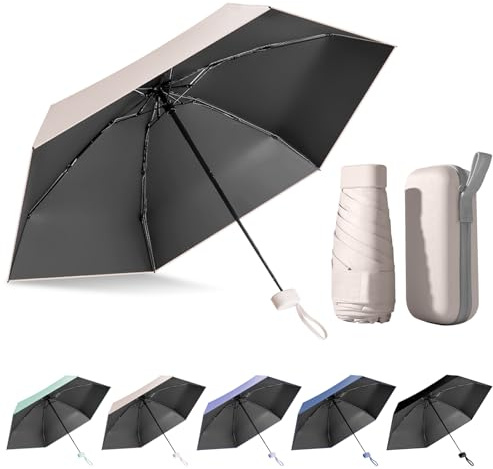 FESDMOH Regenschirm, Mini Umbrella, Taschenregenschirm, Mini Schirm mit Regenschirmbox, Schirm UV Schutz, Regenschirm Klein Leicht Stabil