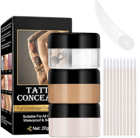Mikabila Correcteur de Tatouage,Correcteur de Cicatrice,Tatouage Cover Up Maquillage Imperméable,Maquillage Camouflage Crème Correcteur Correcteur de cicatrice imperméable,Foncées Birthmark Concealer