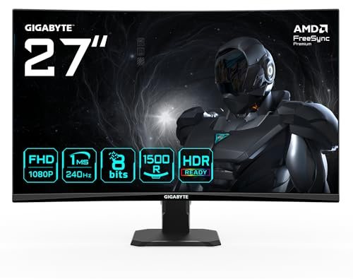 GIGABYTE GS27FC2 Monitor Gaming Curvo 27 FHD - 1920 x 1080, 240Hz, 1ms, 350 CD/m², HDR Ready, HDMI 2.0, Displayport 1.4