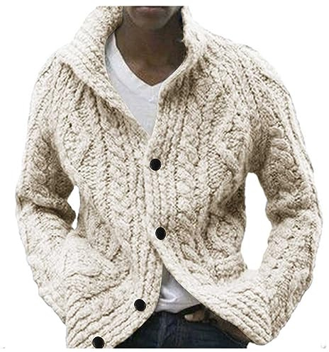 Cardigan Uomo Autunno Inverno Maglia Lana Motivo Diamante Bottoni Frontali Tasche Laterali Elegante Casual Morbido Caldo Avvolgente Tessuto Pesante Invernale Termico Stile Europeo Moderno
