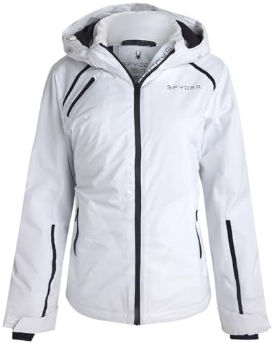 Spyder Womens Quilted Jacket - Wind Water Resistant Insulated Winter Coats Quilted Ski Jacket with Hood and Zippered Pockets, Size Large, White