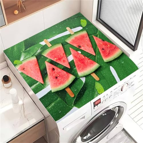 Highdi Housse de Protection pour Machine à Laver Top, Pastèque d'été Coussin de Machine à Laver Antidérapant, Tapis de Protection pour Dessus Sèche-Linge Séchage Rapide (Vert 2,60x60cm)