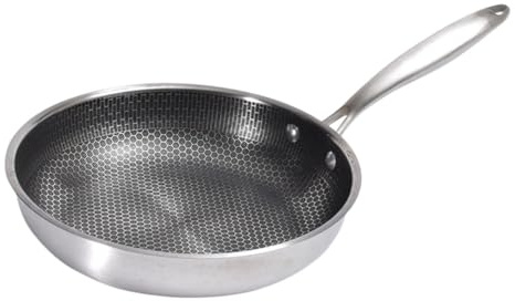 TOBBOMEY Sartén de Acero Inoxidable con Fondo Plano y Estructura Panal Antiadherente para Freír Huevos y Bistec para Cocinas de Gas y Eléctricas Fácil de Limpiar y Resistente al Óxido