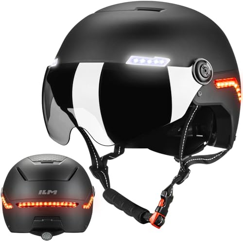ILM Casque Velo Homme Femme Trotinette Electrique Adulte avec Clignotants à Capteur G Automatique, Alerte de Freinage avec Visiere Homologué NTA-8776, CPSC, CE Modèle MB101L