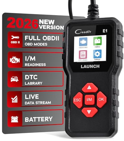 Launch Creader E1 OBD2 Diagnóstico para Auto, Lector de Errores para Motor y Emisiones, Lee y Borra Códigos de Error, Muestra Datos en Vivo y Preparación I/M, Soporta Comprobación de Voltaje de