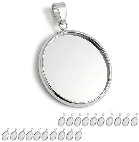 Nevoluxer 20 Stücke DIY Schmuck Anhänger Set aus Edelstahl, Rundes Cabochon Rohling mit 25mm Innenmaß für Schmuckherstellung und Bastelprojekte