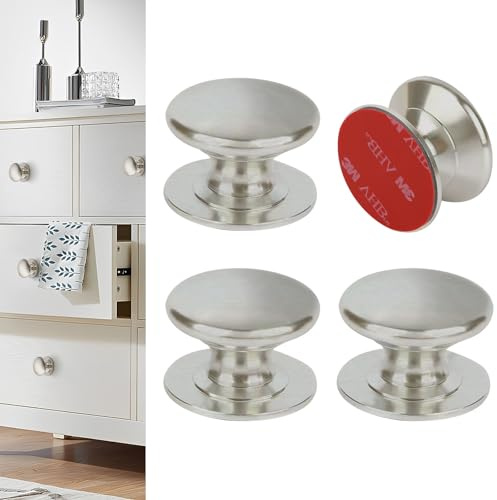 CcHhyyt 4 Stück Selbstklebende Griffe Nickel Schrankgriffe Kleiner Griff zum kleben kein Bohren Aluminium Schubladenknöpfe Ohne Bohren Türknaufe Möbelgriffe für Spiegeltür am Schrank Schiebetür
