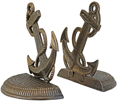 Design Toscano SP625 Buchstützen aus Gusseisen Maritimer Anker, Ständer und Stützen, Metall, gold, 1,75 x 7,5 x 15 cm