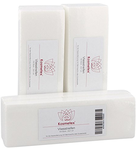 Kosmetex Vliesstreifen 250 Stück für Wachs, Vlies-Streifen 20cm für die Haarentfernung mit Warmwachs und Zuckerpaste