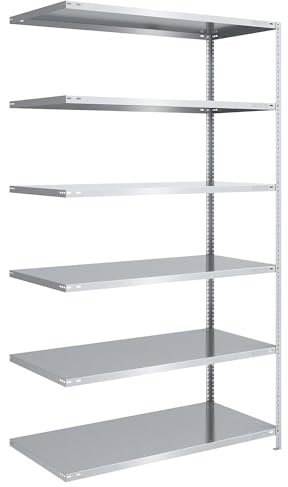 eurokraft | Schraubregal | Bauart leicht | verzinkt | Regalhöhe 2500 mm | Bodenbreite 1300 mm | Tiefe 800 mm | Anbauregal