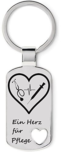 Schlüsselanhänger aus Edelstahl, Geschenk für Krankenschwester, Krankenpfleger mit Gravur - Ein Herz für Pflege, Accessoire für Pflegeberufe