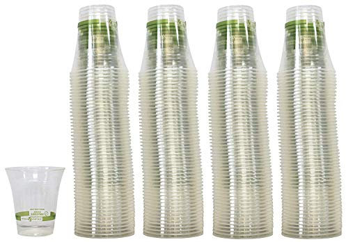 50 x 9oz Reusable Compostable Biodegradable Bio Plastic Cups [280ml] Clear Cocktail Recyclable Cold Water Drinks Tumblers Vegware Glasses for eco Parties Jager Bomb Shot Sustainable Slushie Green Cup