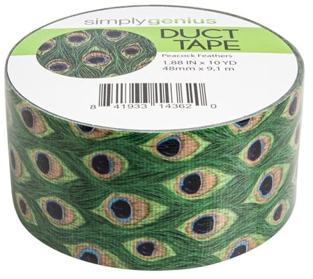 Simply Genius Art & Craft Duct Tape - 1.88 in x 10 Yd, 1 Roll, Peacock Feathers - Colored Duct Tape for Scrapbooking, DIY & Repairs