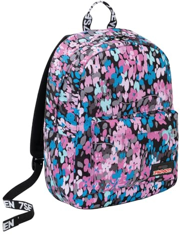 Seven Ischoolpack -FLUFFY ROSES, Monoscomparto, Powerbank integrato, USB laterale, Tasca porta pc, Scuola, Per bambini e ragazzi