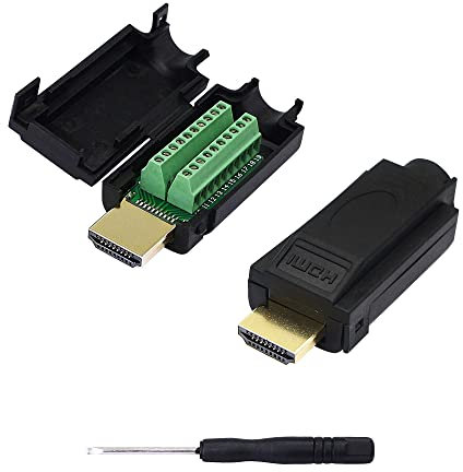 SinLoon 2 Pack HDMI Solderless Adapter Gold Plated HDMI Extension Cable Connector Signals Terminal Breakout Board Free Welding Connector with Plastic Cover Screwdriver