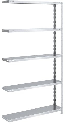 eurokraft | Schraubregal | Bauart leicht | verzinkt | Regalhöhe 2000 mm | Bodenbreite 1000 mm | Tiefe 300 mm | Anbauregal