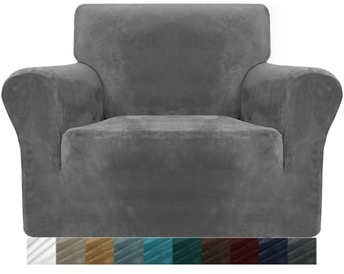 MAXIJIN Dicke Samt Stuhlbezüge für Sessel Stretch rutschfeste Sofabezug 1-Sitzer Hunde Katze Haustier Wohnzimmer 1-teiliger Couch Protector Stuhl Schonbezug (1 Sitzer, Grau)