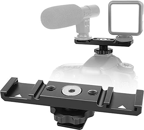 ChromLives Dual Cold & Hot Shoe Mount Adapter - Aluminium Extension Bracket for Microphone, LED Video, Monitors