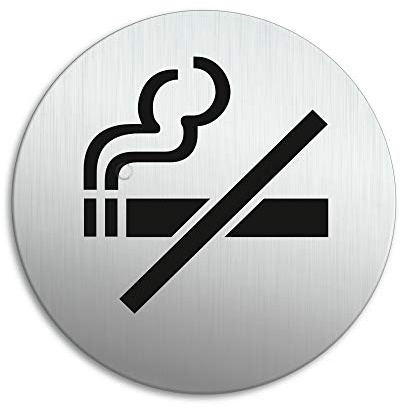 Schild Rauchen verboten Ø 100 mm Türschild aus Aluminium vertikal gebürstet Edelstahloptik selbstklebend 53208-K