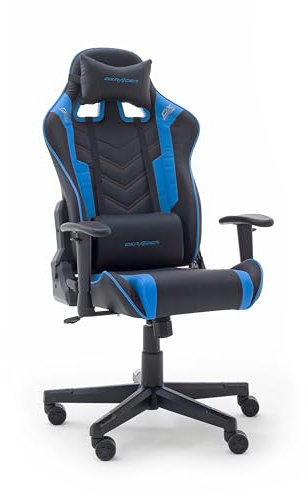 Robas Lund DX Racer Sport OK 132 Gaming Stuhl Bürostuhl Schreibtischstuhl mit Wippfunktion Gamer Stuhl Höhenverstellbarer Drehstuhl PC Stuhl Ergonomischer Chefsessel, schwarz-blau