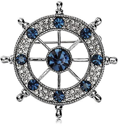 Cristal Marine Style Broches pour Hommes Bateau Gouvernail Broche Badge Pins pour Hommes Bijoux Argenté Chemise Col Costume Pin Broche Homme Cadeaux