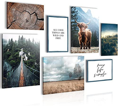 Novart Wandbilder Landschaft - KOMPLETT AUFHÄNGFERTIG - Natur Wald Wohnzimmer Schlafzimmer Flur - 7 Moderne Mood-Bilder - N004571a