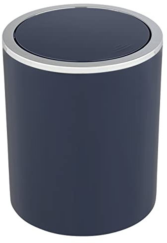 WENKO Papelera para cosméticos Inca, 2 litros de capacidad, cubo para el cuarto de baño de invitados, con tapa abatible, papelera pequeña de plástico, sin BPA, Ø 14 x 16,8 cm, azul oscuro