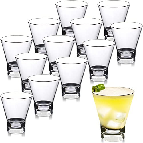 12 Pcs Plastic Martini Glasses Stemless Reusable Cocktail Glasses Shatterproof Plastic Margarita Cups Party Clear Champagne Cups for Poolside Wine Drinking Party Outdoor Parties Weddings Picnics, 9 oz