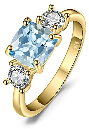 JewelryPalace Kuddslipad 2ct äkta Blå Topas Zirkonia-Ring För Damer, Smyckeset Med Tre Stenar, Förlovningsring Silverringar 925 För Kvinnor, Ringlöfte Bröllopsdagssmycken För Flickor Guldpläterad 49