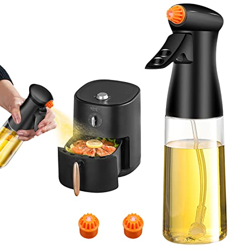 AHOUGER Ölsprüher, 210ml Öl Sprühflasche Ölflasche Glas Ölspray Ölspender mit 3 Düsen, Öl Spray Ultrafeines Nebeldesign Perfekt für Heißluftfritteusen, Grillen, Backen, Salate