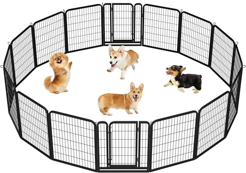 Abician Parc pour Chien 16Panneaux Enclos pour Chien en Métal 80 cm de Haut | Clôture Pliable pour pour Animaux de Compagnie, Chenil en Métal, Barriere chien Panneaux avec Porte intérieur/extérieur