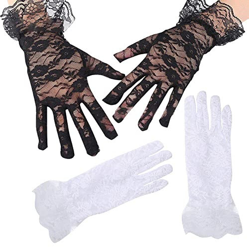 Wudaizhi Blumenspitzenhandschuhe Für Frauen 2pcs/Set Brauthochzeitshandschuhe Ladies Spitzen Elegante Kurze Handschuhe Tee Party Abschlussabendhandschuhe