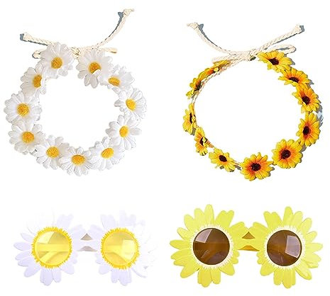 2 bandas de margaritas y 2 vasos de margaritas, guirnalda de moda, bandas, diadema, corona de flores, accesorios para mujeres y niñas, cierres elásticos ajustables para viajes