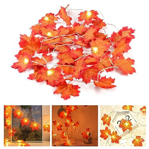 HIULLEN Herbst Lichterkette, 6M 40 LED Ahornblätter Lichterketten Herbst Dekoration, Herbst Blättergirlande mit LED, Ahornblatt Lichterketten für Party Halloween, Erntedankfest, herbstdeko