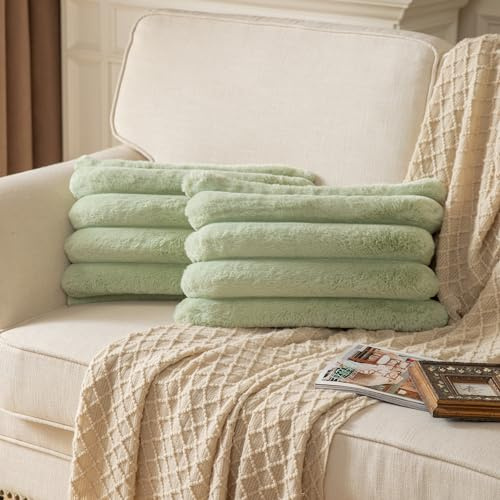 Yaertun 2er Set gestreifte Kissenbezug 30x50cm Salbei Grün dekorative Kissenbezüge Sofakissen Dekokissen Wurfkissenbezug zierkissenbezug plüsch Kunstfell Kissenhülle Schlafzimmer Wohnzimmer