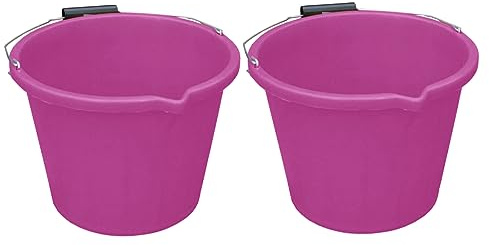 SET OF 2 - Pink Colour Plastic Bucket with Handle, 3 Gallon 14Litre Household Heavy Duty Bucket with Spout and Easy-Grip Handle, Multipurpose Water Bucket for Cleaning, Bath, Gardening.