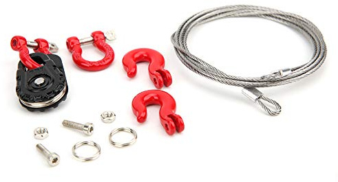 Acouto Equipment Three Piece Set Rc Steel Rope Pulley Lock Sleeve for Rc Model Car Climbing Vehicle Rc Crawler Accessories 1 10 Scale Snatch Block Winch Tow Strap Hook Trailer Stra
