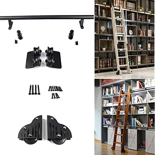 RAtsch Schiebetür-Hardware-Kit | Schiebeleiter-Schienen-Set, Schrank-Set, 1 m, 2 m, 3 m, 4 m, 5 m, 6 m | Bibliotheks-Rollleiterschienen-Hardware | Rundrohr-Kohlenstoffstahlrutsche (Größe: 6,6 Fuß/