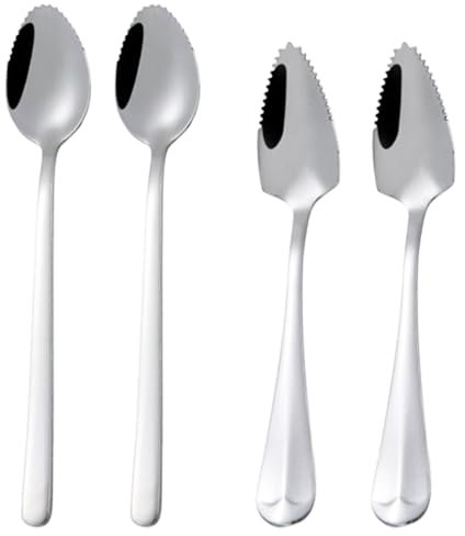 Pamtns Grapefruitlöffel Edelstahl Fruchtlöffel Obstlöffel Grapefruitlöffel mit Zacken Dessertlöffel Dessertlöffel Edelstahllöffel Kratzlöffel Kiwilöffel mit Wellenschliff für Obst und Desserts