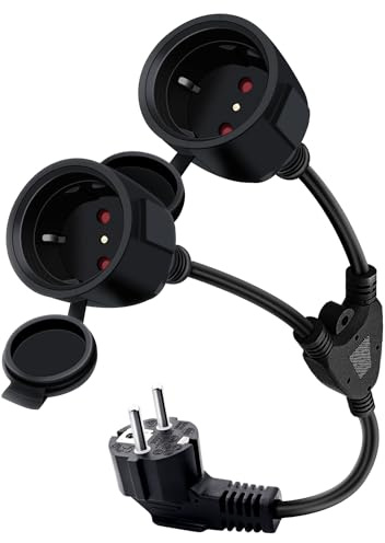 HuaLiSiJi Schuko Verlängerungskabel Kurz Schuko Doppelstecker Kabel 16A 250V Verlängerungskabel 2 auf 1 Kurz Schutzkontakt Verlängerungskabel 2fach, für Haushaltsgeräte, Büro (35cm)