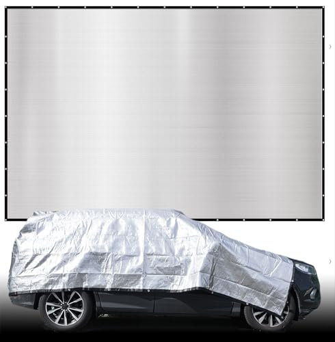 AMANKA 6x7 m Copertura Sole Auto - 99% Sombra Telo Anti UV - Tessuto Oscurante Termico - Telo Parasole Auto Esterno - Telo Copri Camper Telone Campeggio Tarp Riflettente per Giardino Telone Spiaggia