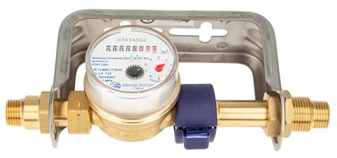 Einstrahlzähler ETK Kombi-Set (Kaltwasser) bis 30 Grad Länge 80 mm, inkl. Bügel 1/2 Zoll Edelstahl, Plombierschelle
