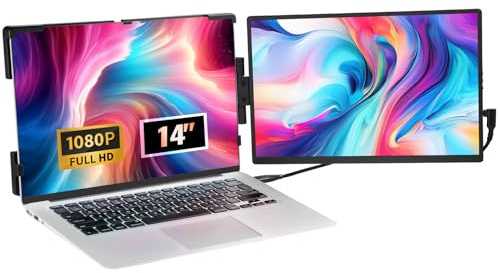 VEVOR Moniteur Portable 14 po HD pour Ordinateur Portable 13-17 po, Extension d'Écran FHD 1080P IPS, Écran Pivotant Unique, Port USB-C/USB-A/Mini HDMI, Compatible avec Mac/Wins/Android/Switch/PS5