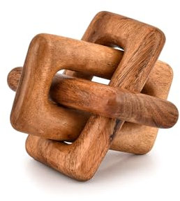 Mahasu Statua a 3 maglie in legno per decorazione domestica, nodo in legno marrone, decorazione per tavolino da caffè, decorazione con nodo a catena country, regalo per la mamma (12,7 x 12,7 x 12,7