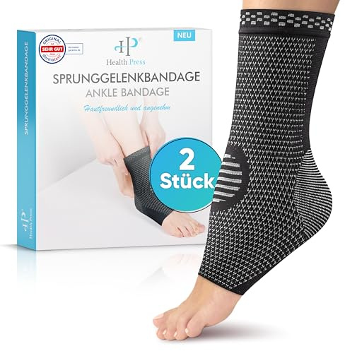 Health Press® Chevillère - Chaussettes de soutien professionnelles - Soulagement et stabilisation de la cheville - 2 x Bandage de pied taille S - Dispositif médical - Bandage de soutien de la cheville